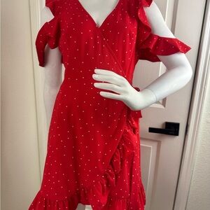 She + Sky Ruffle Dress Burgundy Maroon Dark Red Size L.   B15